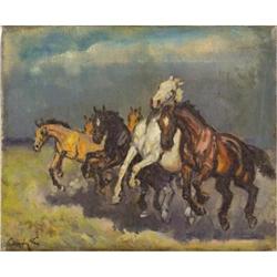 American School, Oil on canvas, Horses