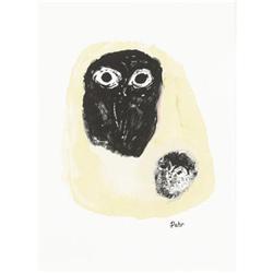 Continental School, Color lithograph, Owls
