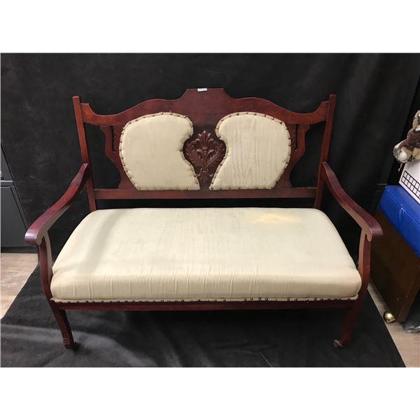 Vintage Loveseat Upholstered w Sage Green Moire Fabric