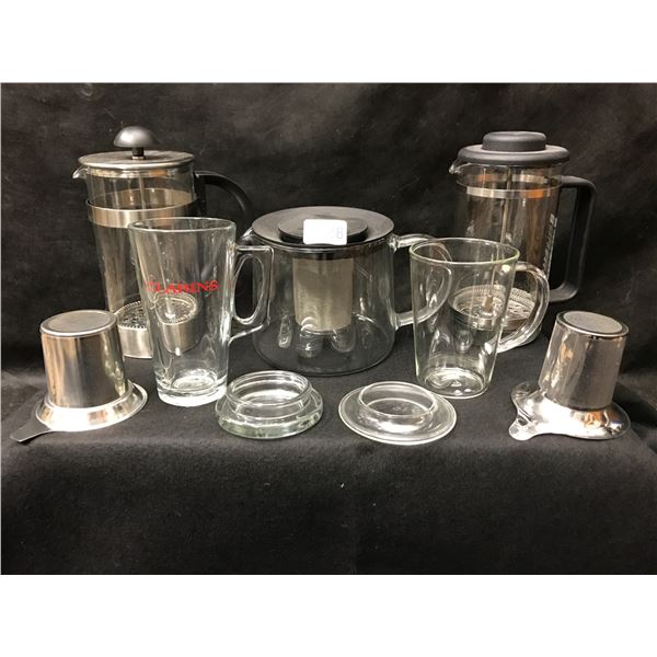 2 Glass Mugs, Tea & Coffee Press