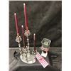 Image 1 : Silver Candelabra, Candle Holder w Shade & Red Candles