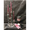 Image 2 : Silver Candelabra, Candle Holder w Shade & Red Candles