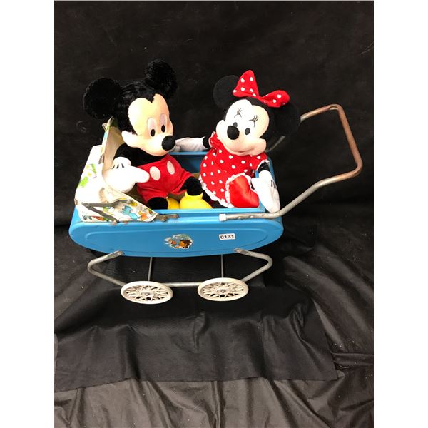 Vintage Baby Carriage with Disney Mickey & Minnie Mouse