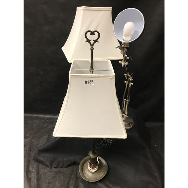 2 Vintage Lamps/Shades & Chrome Desk Light