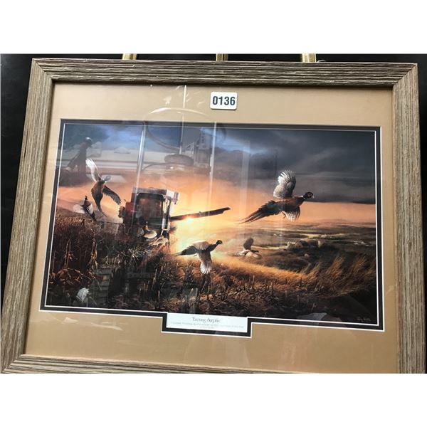 Terry Redlin – Evening Surprise – Combine Flushing Up Pheasants on the Last Pass of the Day