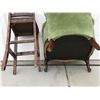 Image 3 : Vintage Hand Carved Wood Chair Upholstered w Green Velvet & Solid Wood Bar Stool