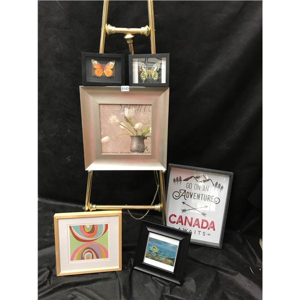 Various Pictures including 2 Framed Butterflies