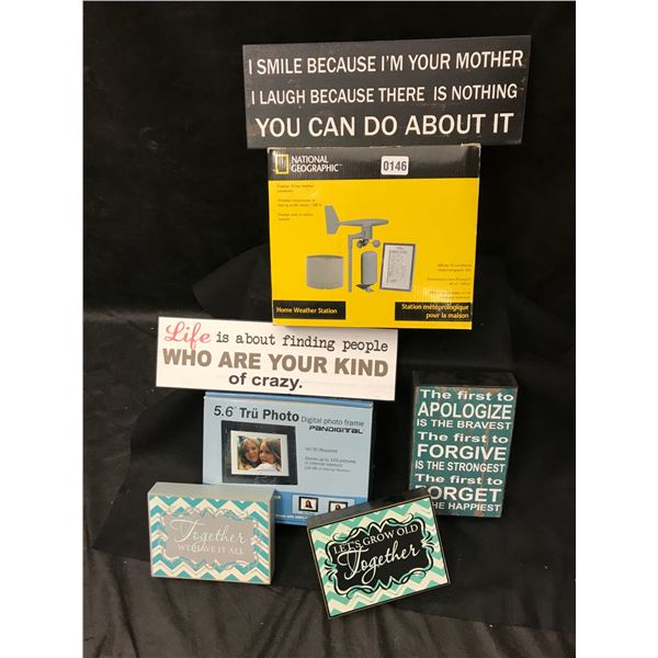 Tru Photo Digital Frame, National Geographic Home Weather Station, & 4 Wall Plaques