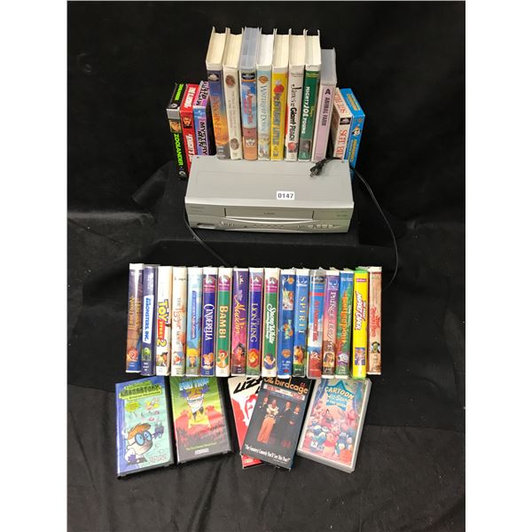 VHS Machine & 35 Assorted Movies