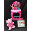 Image 1 : Minnie Mouse Princess Lightup Vanity, Bath Fizzie's & Pink Teddy Bear