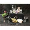 Image 1 : Assorted Glass Vases, Black Decorative Stones, Baskets & Candle Holder