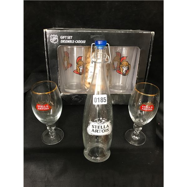 NHL Glass/Peanut Gift Set & Stella Artois Beer Glasses