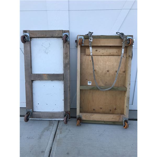 2 Large Heavy Duty Wood Trolley Carts
