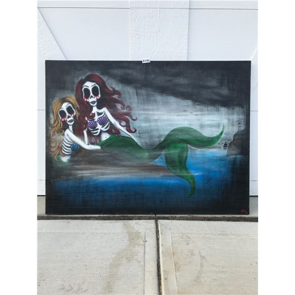 Large Skeleton Mermaid Painting