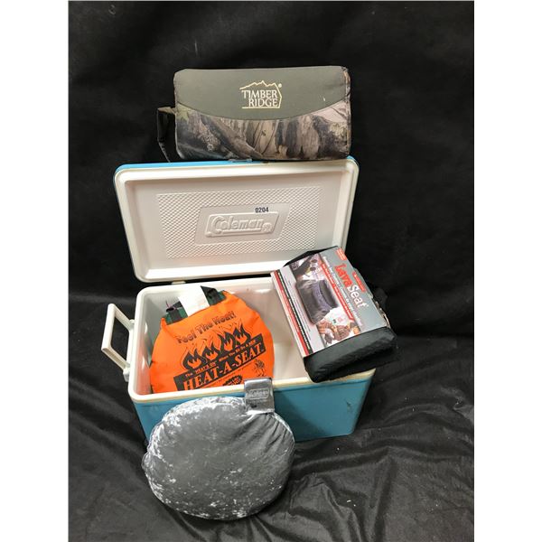Coleman Cooler, Heat-a-Seat, Lava Seat, Timberland Knee Pad & Pillow