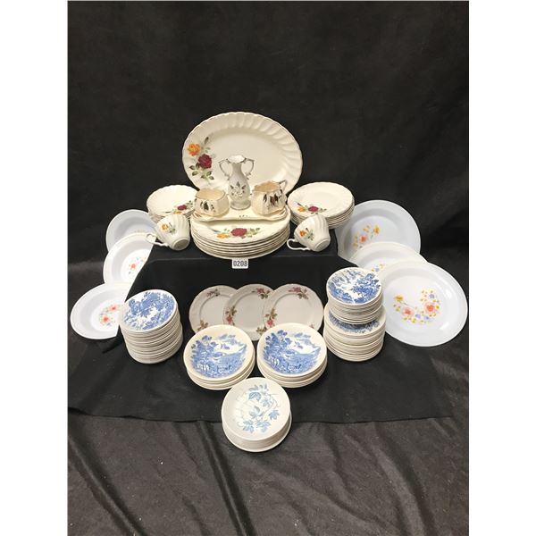Assorted Dishes including Wedgewood Countryside & Ironstone Ware by Myott Red & Yellow Rose