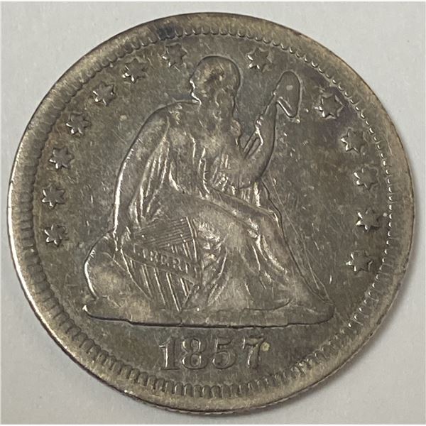 1857 25C Liberty Seated Quarter F/VF