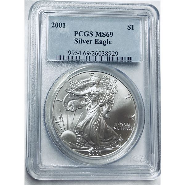 2001 $1 American Silver Eagle 1 oz. Fine Silver PCGS MS69