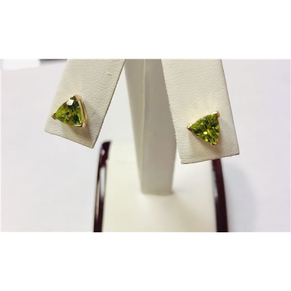 14k Ladies Yellow Gold 5 x 5 Peridot Trillion  Stud Earring