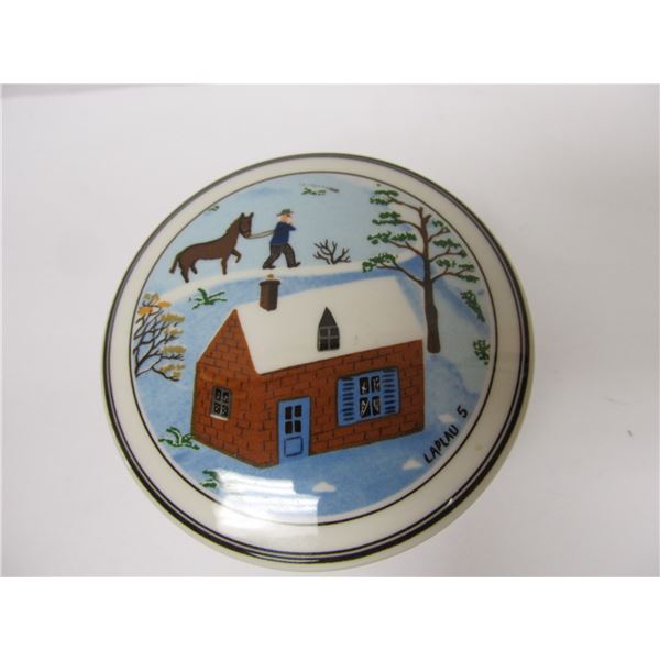 VILLEROY & BOCH GERMANY NAIF LIDDED SMALL JAR / TRINKET BOX 3 1/8" W XLNT COND