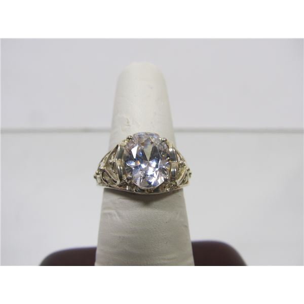 C A ORNATE STERLING SILVER RING 3 CARAT FACETED CLEAR CZ SIZE 7 ¼ XLNT COND