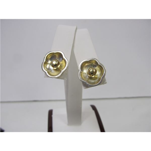 14KT / STERLING SILVER PIERCED EARRINGS 14KT BACKS XLNT COND