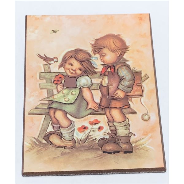 1973 Hummel Style Laminate Print on Wood Donald Art Co, NY #7535