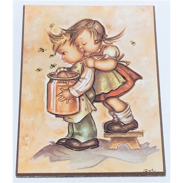 1974 Hummel Style Laminate Print on Wood Donald Art Co, NY #7534
