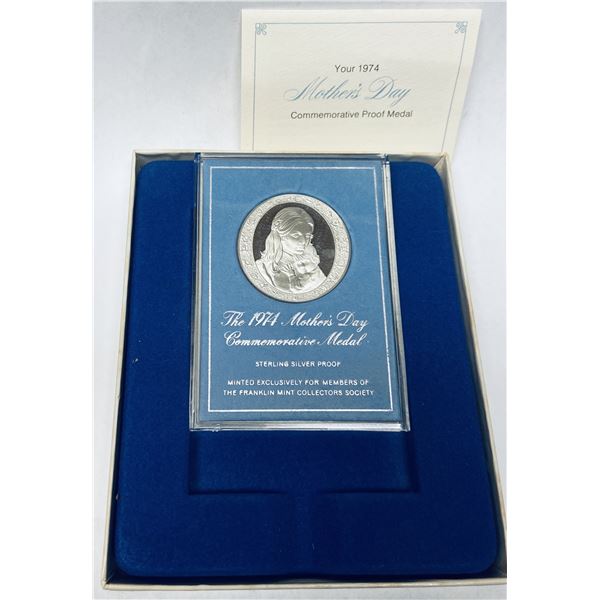 1974 Mother\\\'s Day Commemorative Medal Sterling Silver Proof Box and COA