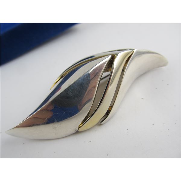 M J ENT. SILVER / GOLD TONE FINE MODERNIST PIN 2 ¾" L XLNT COND