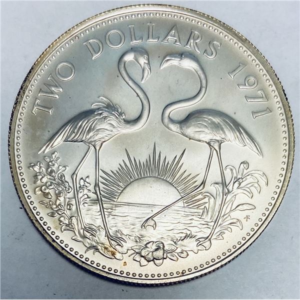 1971 $2 Bahamas 2 Dollars Silver BU KM# 23