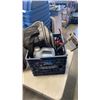 Image 2 : TOTE AND CRATE OF SHOP SUPPLIES, EXTENTION CORDS, LUNCH BAG, ELECTYRIP STAPLER