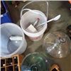 Image 8 : LOT OF WINE MAKING CARBOYS AND BUCKETS WITH 2 WOOD CRATES OF BOTTLES BOTTLES