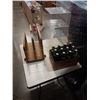 Image 1 : PLEXI ORGANIZER, WOOD MAGAZINE RACKA ND VINTAGE GLASS BOTTLES