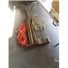 Image 1 : 100 FOOT EXTENTION CORD, 25 FOOT CORD, TROUBLE LIGHT AND PUSH BROOM