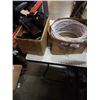 Image 1 : 2 BOXES OF NEW WATER BOTTLES, COFFE MUGS AND LARGE COIL OF 18 GUAGE CABLE