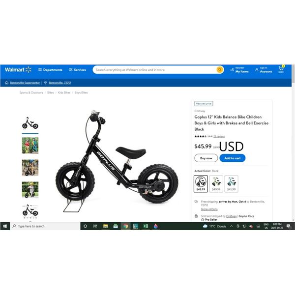 Goplus 12'' Kids Balance Bike Children Boys & Girls with Brakes and Bell Exercise Black