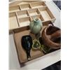 Image 3 : ARKLOW GIFTWARE IRISH DISH, ENGLAND FLOWER CREAM AND SUGAR, POSEY VASE, WOOD SHELF AND MORTAR AND PE