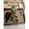 Image 4 : ARKLOW GIFTWARE IRISH DISH, ENGLAND FLOWER CREAM AND SUGAR, POSEY VASE, WOOD SHELF AND MORTAR AND PE