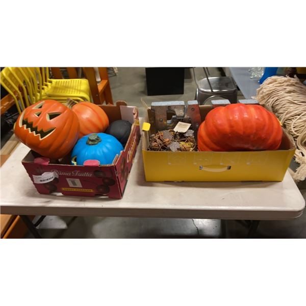 2 BOXES OF PUMPKIN AND FALL DECORATIONS