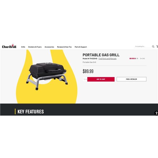 AS NEW CHARBROIL PORTABLE GAS GRILL RETAIL $89