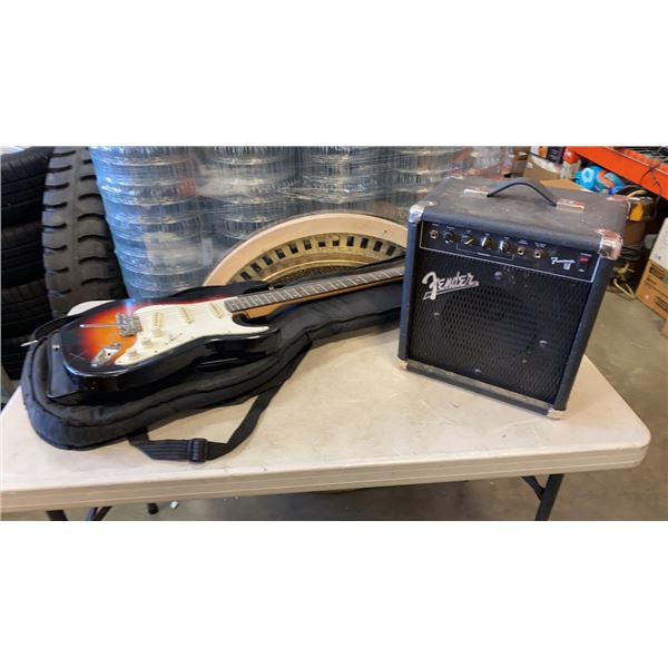 FENDER AMP (NEEDS REPAIR) WITH ELECTRIC GUITAR AND SOFT CASE