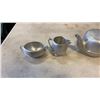 Image 2 : 4 PIECES OF PICQUOT WARE - TEAPOT, COFFEE POT, AND CREAM AND SUGAR