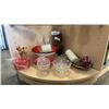 Image 1 : LOT OF CRYSTAL AND GLASS DECORATIONS, DISHES, CERAMIC CANNISTERS, TINS AND CANDLES