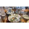 Image 2 : FRENCH MAJOLICA DEMI-TASSES (2), DISH AND SET OF  6 CRYSTAL LIQUEUR GLASSES