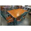 Image 2 : WOOD AND GREEN DINING TABLE WITH 6 CHAIRS