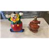 Image 1 : POTTERY LAMP CA 1930s - REPAIRED AND CERAMIC CLOWN COIN BANK