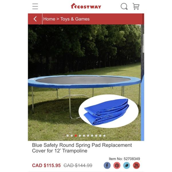 COSTWAY BLUE SAFETY SPRING PAD REPLACEMENT COVER FOR TRAMPOLINE RETAIL $115.95