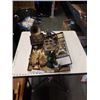 Image 1 : TRAY OF COLLECTIBLES: PEACOCK, KEGERATOR SPOUT, SCALE MUSIC BOX AND MORE