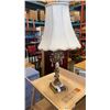 Image 1 : BRASS AND MARBLE FIGURAL TABLE LAMP WITH PENDENTS